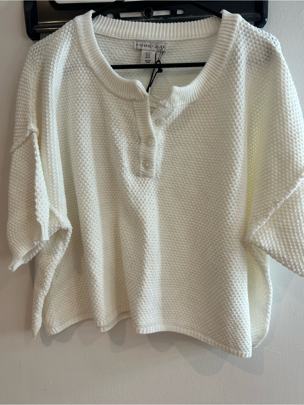 Sincerly Jules Ivory Waffle Knit Button Sweatshirt tee with matching shorts